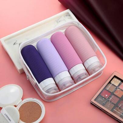 Kit Viagem Frasco Pote Porta Shampoo Creme Silicon 4un 90ml