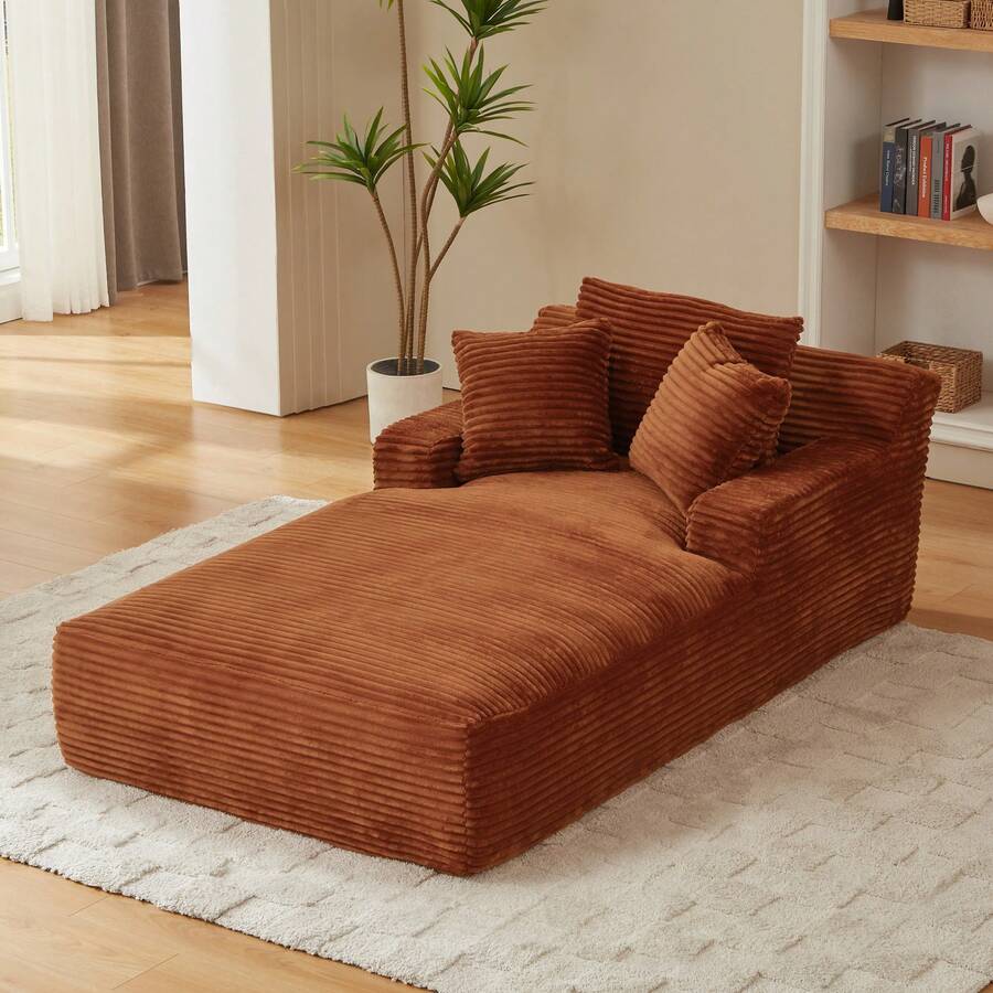 80 Inch Oversized Chaise Lounge Chair Indoor, Upholstered Corduroy Boneless Sleeper Sofa Bed With 3 Pillows, Deep Seat Reading Chair Cloud Couch For Living Room (80" D*50" W) - trái cam - Xem 1