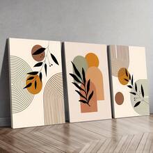 Bộ 3 tranh treo tường nghệ thuật Bohemian tối giản Art Deco, khung tùy chọn, họa tiết lá trừu tượng hình học, áp phích định hướng chân dung trong nhà để trang trí phòng khách, trang trí phòng ngủ, trang trí văn phòng tại nhà, tranh treo tường có khung - Nhiều màu - Xem 2