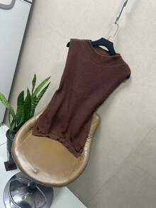 Fashion Modal Long Knitted Vest New 2024 - Coffee Brown - View 3