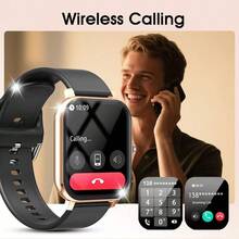 1 件 1.83 英寸全屏触摸休闲电子手表，男女通用，硅胶表带和锌合金表壳，接听电话、显示时间、日期、闹钟、计步器，馈赠佳品 - 彩色 - 查看 9