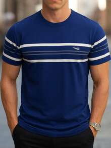 DAMAI MEN'S FASHION Short Sleeve Men's T-Shirt With Round Neck, Ideal For Everyday Use - Màu xanh hải quân - Xem 1