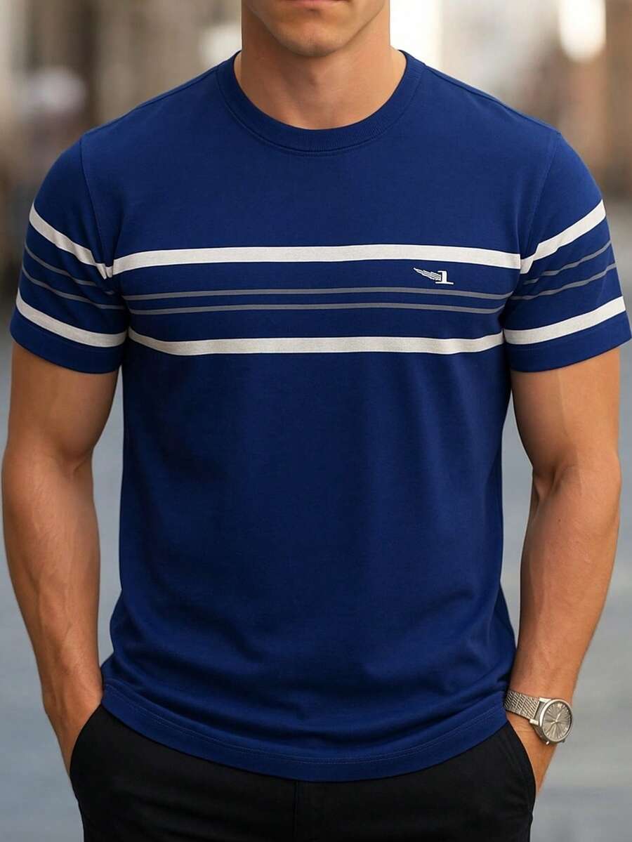 DAMAI MEN'S FASHION Short Sleeve Men's T-Shirt With Round Neck, Ideal For Everyday Use - Màu xanh hải quân - Xem 1
