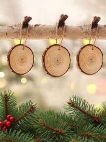 10 piezas de adornos navideños, adornos redondos de estilo rústico para colgar, decoraciones en blanco para manualidades de árboles de Navidad, fiestas navideñas, paredes de estilo campestre y decoración del hogar