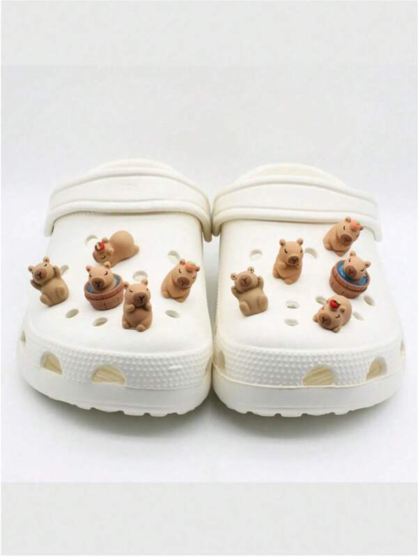 5pcs/10pcs Capybara Shoe Charms - Brown And Pink Hole Shoe Clips. Suitable For: Sandals, Garden Shoes, Hollow Out Clogs, Hollow Wooden Clogs, Shoe Decoration DIY Accessories. Birthday Gift, Christmas Gift, Back To School.