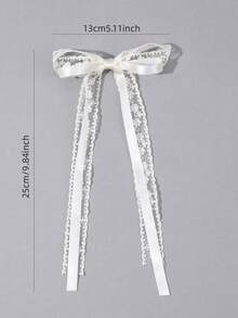 2pcs Ivory Lace Bow Hair Clips, Solid Color Bow Hair Clips With Tails, Elegant White Embroidered Mesh Hair Clips, Butterfly Hair Clips For Holiday, Wedding, Party, Suitable For Teenagers - White - View 7