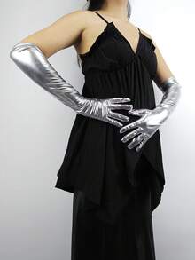 1 Pair Glossy Reflective Long Fingerless Gloves, Sexy Nightclub Costume Accessory For Halloween, Date Night, Cosplay - A - View 9