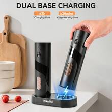 SUSTEAS Sea Salt And Pepper Grinder, Rechargeable With Charging Base, Set Of 2, Can Be Operated With One Hand, 6 Selectable Grind Settings, Kitchen Seasoning - Black - View 6
