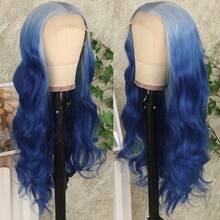 13X4 Free Part Ombre Pink Body Wave Synthetic Lace Front Wigs For Women 28 Inch Long Wavy Hair Wigs Glueless Soft Pink Ombre Colored Wigs Heat Resistant Christmas Wig Natural Long Wave Lace Front Wigs For Daily Party Cosplay Use - 漸層藍色 - 查看 4