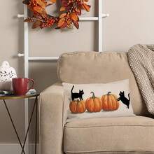 1 pièce Taie d'oreiller d'Halloween 12x20 pouces Décoration de citrouille, chat noir Coussin de taille décoratif d'automne pour canapé, lit Décoration de ferme d'automne Côté unique sans rembourrage - Orange - Voir 6