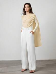 Women's Fashionable Long Sleeve Turtleneck Bodysuit With Ruffle Shoulder Detail, Made Of Stretchy Fabric