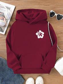 Girls' Printed Pocket Sweatshirt, Big Tween Girl - Burgundy - View 1