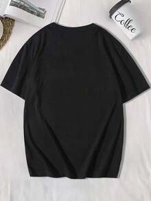 Camiseta Casual de Verano para Hombre - Manga Corta, Estampado Gráfico con Diseño Humorístico de "SIT" y "WALK", Color Oscuro, Mezcla de Poliéster, Cuello Redondo, Lavable a Máquina, Camiseta Humorística| Camiseta gráfica divertida| Ajuste cómodo - Negro - Ver 3