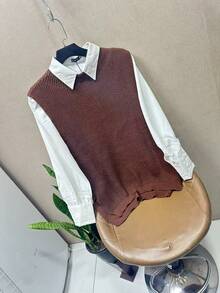 Fashion Modal Long Knitted Vest New 2024 - Coffee Brown - View 5