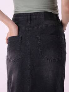 Sariyo's Women's Denim Skirt | Western Style For Work & Daily Wear | Easygoing Style | Everyday Fashion  Plain    Elegant  Casual    Zipper  Pocket  Button    Dating  Night Out  Vacation - 黑色 - 查看 6