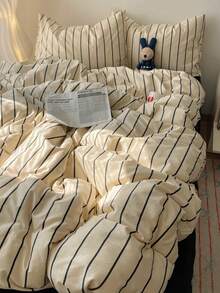 3 件套 100% 涤纶复古条纹羽绒被套套装，2 个枕套 + 1 个羽绒被套（无床单） - 彩色 - 查看 4