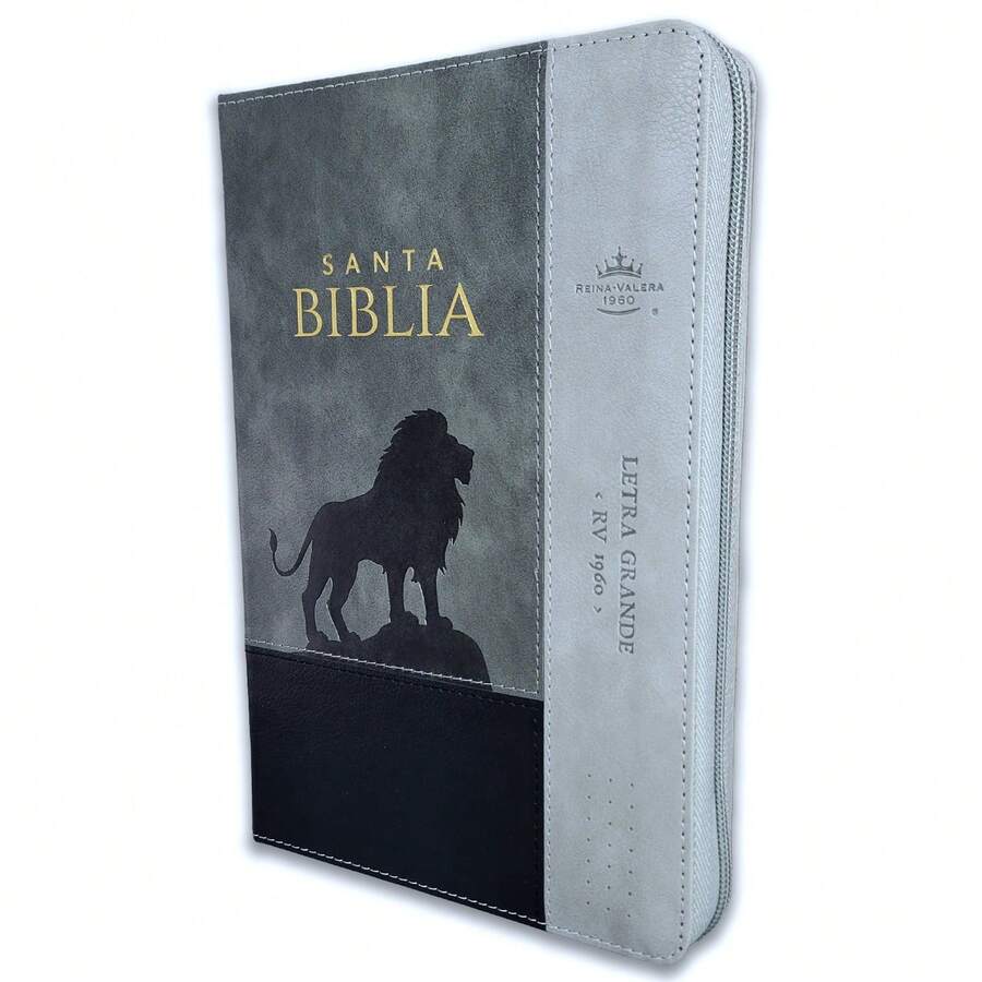 Biblia Letra Grande 12 Puntos RV1960 Imit Piel Negro Y Gris Leon Con Indice - Single Book - View 1