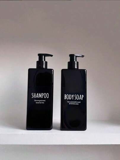 500ml/16.9oz Shampoo Bottle With Pump, Black Color With Gold Waterproof Label, Bathroom Shampoo, Conditioner, Body Wash Bottle