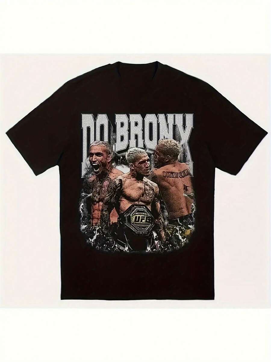 Camiseta gráfica de lucha Do Bronx de Oliveira para hombres - Diseño de campeón de 220g de peso pesado, camiseta de algodón negro de cuello redondo y manga corta para uso casual, camiseta de lucha - Negro - Ver 1