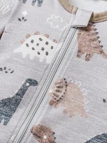 2件套男婴恐龙印花圆领连体衣，棕色和灰色