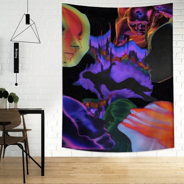 1pc Phantom Body Art Print Tapestry, Wall Decor, Ins Style, Polyester Hanging Tapestry For Living Room, Bedroom, Office, Dorm, Home Decor, Party, Rectangular Kitchen Wall Hanging Cloth With Drape, Comes With 3 Wall Nails And 2 Clips