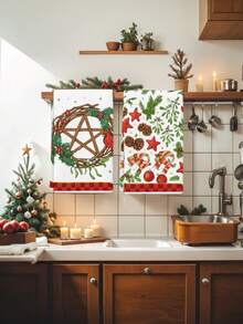 2 buc acuarelă Crăciun pitic roșu și alb camion brad de Crăciun auriu și argintiu fulgi de zăpadă om de zăpadă care ține cadouri Moș Crăciun globuri de Crăciun conuri de pin model Poinsettia prosoape de bucătărie decorațiuni pentru petreceri de Crăciun prosoape de bucătărie prosoape de bucătărie prosoape de mână prosoape de bucătărie prosoape de bucătărie pentru uscare potrivite pentru bucătărie restaurant masă