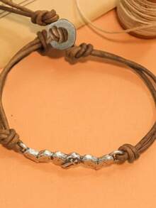 1 pezzo Braccialetto vintage classico boemo in pelle, corda e metallo a forma di cuore, regalo per coppie, accessorio per outfit da spiaggia, vacanza e uso quotidiano