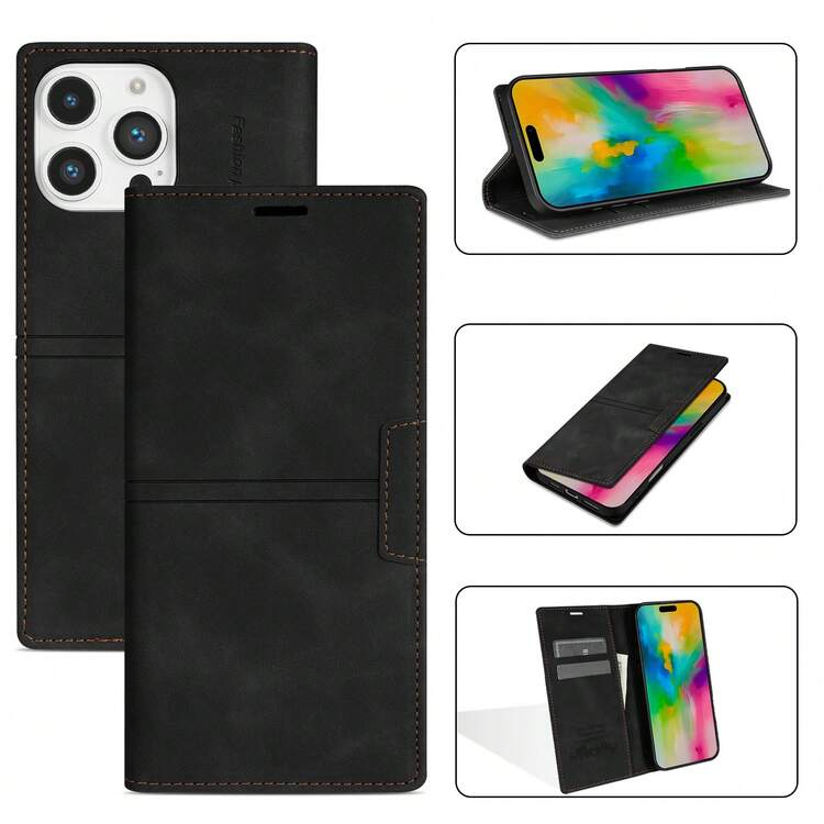 Luxury Wallet-Style Leather Case, Made Of Skin-Friendly Material, With Card Slots And Photo Frame Stand, Flip Cover Design, Compatible With Samsung Galaxy, Pixel, And Other Models, Business Shock-Proof, Drop-Proof, Waterproof And Scratch-Resistant. - Black - View 8
