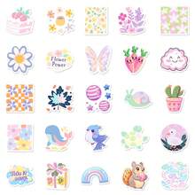 50 piezas Pegatinas con dibujos florales lindos, resistentes al agua para equipaje, botellas de agua, fundas de teléfono, guitarra, altavoz