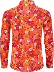 Mens 70s Shirt Long Sleeve Button Down Retro Disco Costume Hippie Outfit For Menhalloween - 嬉皮花卉 - 查看 7