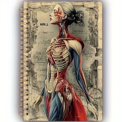 1pc Human Anatomy Art Sketchbook - Detailed Female Skeleton Illustrations, 5.5x8.3 Inches, Ideal For Students And Professionals, Great Graduation Or Christmas Gift, Skull Decor