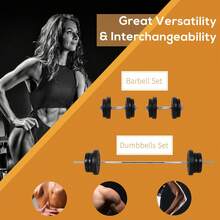 HOMCOM 65kg Adjustable Barbell Weights Set, 2-In-1 Dumbbells And Barbell Set With Knurled Bar, Free Weights Training Equipment, For Home Gym, Exercise - Black - View 3
