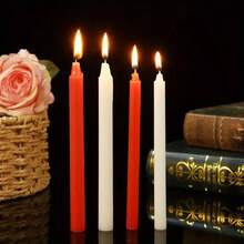 10pcs White/Red Straight Pillar Candles, Large Size: 8.26 Inches Long X 0.7 Inches Wide, Suitable For Prayer, Birthday, Display, Confession, Gifts For Boyfriend/Girlfriend, Meditation, Altar, Spells, Weddings, Dining Tables, Seasonal Events, Bedroom, Dining Room Decor, Outdoor Camping Lighting, Valentine's Day, Mother's Day, Father's Day, Christmas, Halloween, Thanksgiving, Burn Time Up To 4.5 Hours