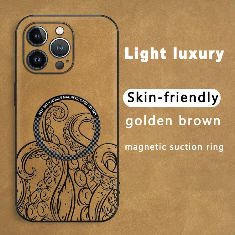 Diseño de pulpo. Funda magnética para teléfono con textura de piel sintética de oveja. Compatible con los modelos 12 al 16 Plus, Pro y Pro. Una opción elegante y de alta calidad, ideal para regalar. - Colores mixtos 4 - Añade 2