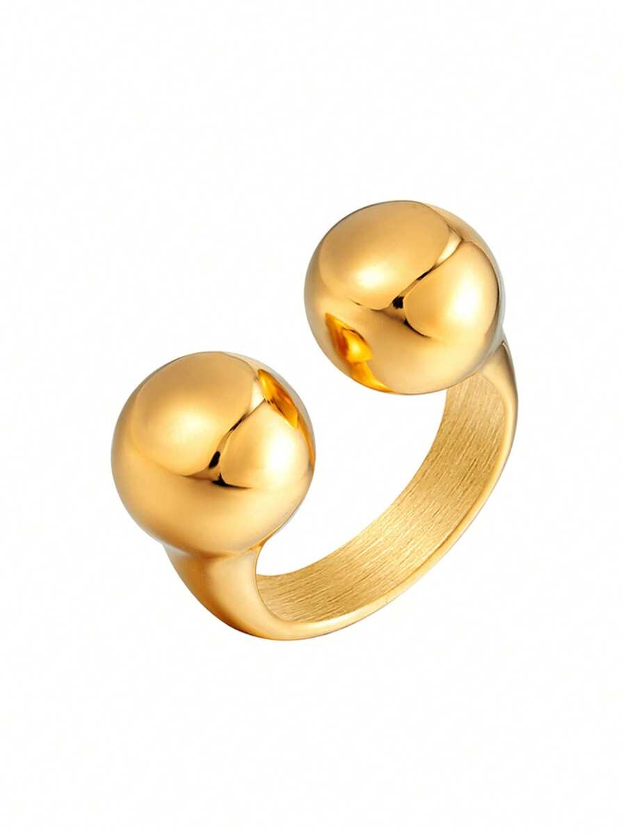1 pièce Bague à boules lisses plaquée or 18 carats en acier inoxydable, convient pour les fêtes et le port quotidien des femmes, style de conception de perles classique européen et américain, bijou en or simple et élégant, bijou pour le doigt de mariage, filles, femmes, mères, proches, amis, beau mariage, anniversaire, fête des mères, cadeau de la Saint-Valentin pour la petite amie - Doré - Voir 1
