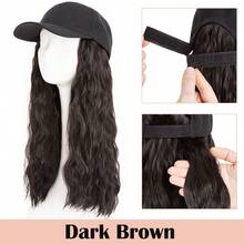 16inch/40cm Adjustable Baseball Cap Hat With Long Wavy Curly Hair Wig Synthetic Hairpiece Corn Wave Curly Hair Extensions For Women Daily Wear, Easy To Put On And Take Off, Natural Looking, Soft And Breathable, Perfect For Casual Outings And Sports Events Halloween Xmas Party - 彩色 - 查看 16