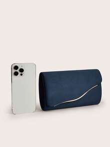 AIBBYDAR Navy Blue Velvet Women's Evening Bag, Fashion Clutch Purse, Makeup Bag, Lightweight Crossbody Bag, Suitable For Business, Commute, Wedding, Gala, Party, Holiday Gathering - Navy Blue - View 7