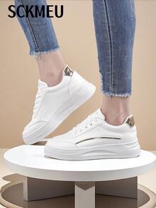 SCKMEU Women Lace Up Sneakers, Sporty Outdoor White Skate Shoes