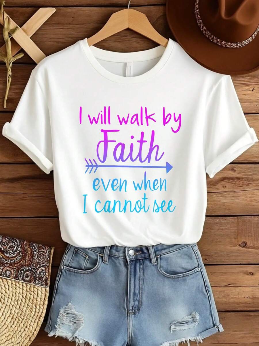 Womens Graphic Funny Oversized T Shirts Loose Fit Crewneck Short Sleeve Tops Summer Casual Blouse , I Will Walk By Faith Even When I Cannot See 2025 Fashion Basic Tee Plus Size S-3XL Beach Vacation Cutton Clothes ,Birthday Gifts For Women Men
-White - 白色 - 查看 1