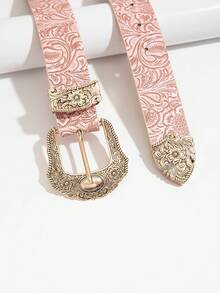 1 件女士复古压花西部扣牛仔腰带，适合音乐节和城市游牧民族服装，装饰性 - 粉色 - 查看 4