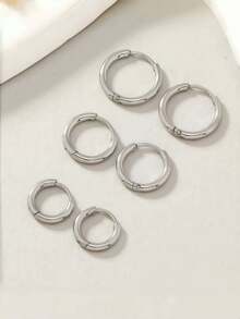 Juego de 6 anillos de acero inoxidable con múltiples tamaños, aretes de acero inoxidable 304 hipoalergénicos, diseño circular elegante y joyas personalizadas para las orejas, adecuadas para uso diario. - Pendientes de acero 304 - Ver 3