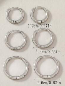 Juego de 6 anillos de acero inoxidable con múltiples tamaños, aretes de acero inoxidable 304 hipoalergénicos, diseño circular elegante y joyas personalizadas para las orejas, adecuadas para uso diario. - Pendientes de acero 304 - Ver 6