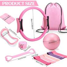 Set Of 18 Pilates Ring Essential Kit Women Pilates Ring And Ball Ankle Resistance Band Yoga Strap Socks Arm Stretcher Latex Tube Gym Back Bag Exercise Equipment Workout - Pink - View 10