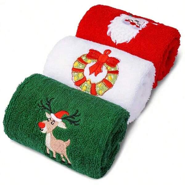 1/3pcs Christmas Kitchen Towels, Soft Cotton Towels, Merry Christmas Santa Claus Hand Towels, Absorbent Hand Bath Towels, For Home Hotel Bathroom, Christmas Gifts, Great Gift For Others