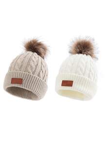 2 件 FAS 标志针织帽，男女通用，儿童保暖麻花针织帽 - 2pcs - 查看 2