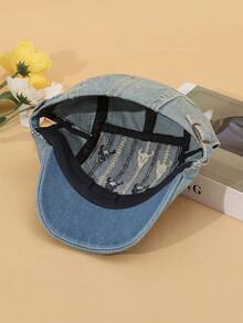 Vintage Distressed Denim Baseball Cap, Fashionable Beret Hat, Versatile Autumn Accessory