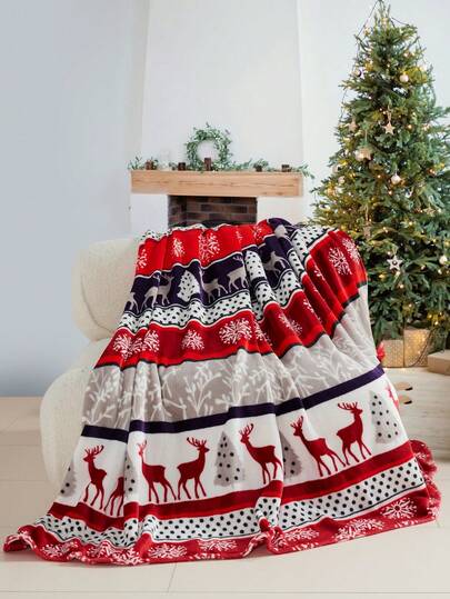 1pc Christmas Themed Blanket, Soft Warm Plush Fleece Throw Blanket For Living Room Sofa, Couch, Traveler, Bedroom, Dorm, Patio Decor, Suitable For Christmas, Halloween, Easter, Home Furnishing Bedding
