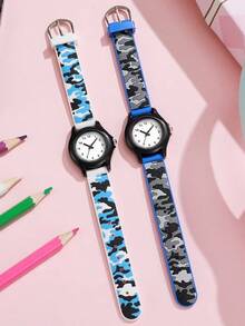 1 pieza Reloj de cuarzo con diseño de moda minimalista y lindo camuflaje, adecuado para adolescentes y estudiantes, excelente para regalos de Halloween, cumpleaños y Acción de Gracias