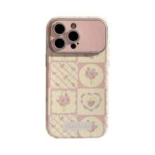 Leather Fashion Patchwork Elements Phone Case GUCADI 1pc Raspberry Plaid & Floral Pattern Patchwork Phone Case Compatible With IPhone 15, 16 Pro Max, 11, 14, 12 Fresh And Clean, Full Coverage, Leather Texture Spring Gift Anniversary Birthday Flower - Multicolor - View 11