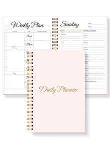 Trees 每日/每周计划笔记本，7天工作计划，无日期个人效率预约簿，螺旋装订待办事项清单笔记本，包含小时日程表、预算计划和膳食计划 - 粉色 - 查看 6